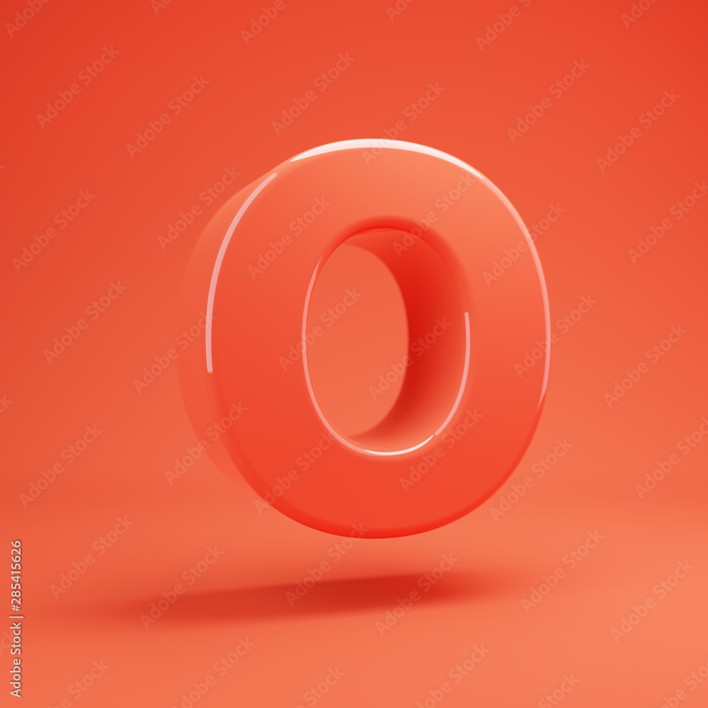 Letter O uppercase. Living Coral font with glossy reflections and shadow Letter O uppercase. Living Coral font with glossy reflections and shadow