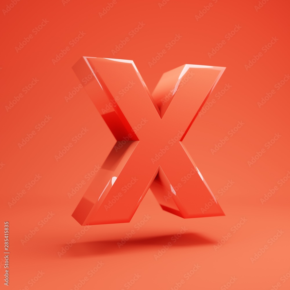 Obraz premium Letter X uppercase. Living Coral font with glossy reflections and shadow