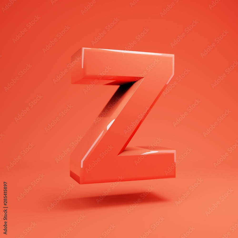 Letter Z uppercase. Living Coral font with glossy reflections and shadow Letter Z uppercase. Living Coral font with glossy reflections and shadow
