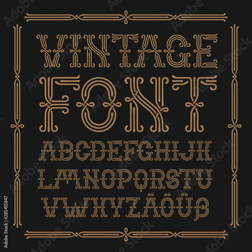 Vintage classic font with ornate frame.