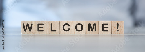 Word welcome on cubes photo