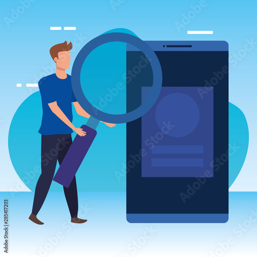young man with smartphone character