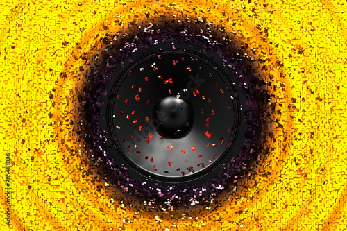abstract sound speaker with dynamic bass particle - 3D Illustration