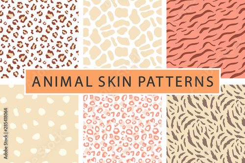 Vector animal seamless pattern set, fur skin texture print collection