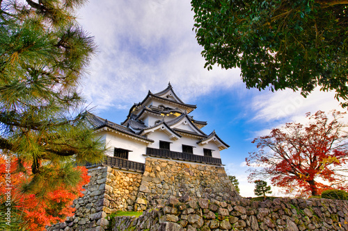 Beautiful sky during the autumn leaves season at Hikone Castle, Shiga Prefecture Japan.