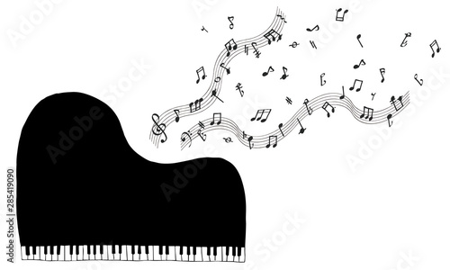 グランドピアノと音符  grand piano with notes
