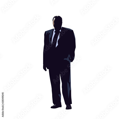 Old man in suit standing, abstract flat design illustration