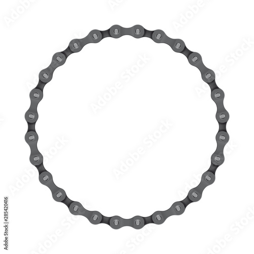 Vector realistic circle created from bike chain. Isolated on white background.
