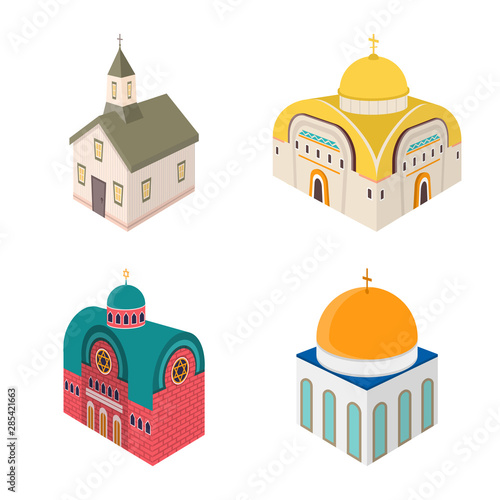 Isolated object of architecture and building sign. Set of architecture and clergy stock vector illustration.
