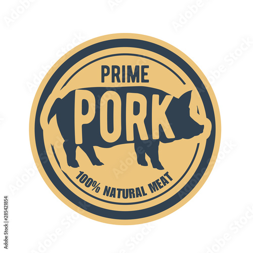 Natural pork meat label - sticker with pig, prime meat sticker