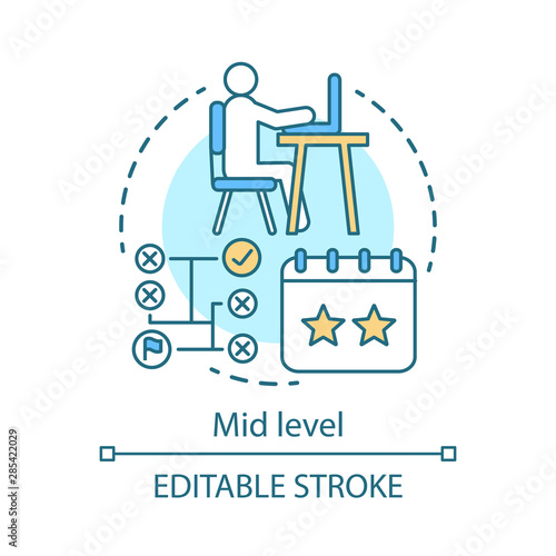 Mid level concept icon. Work experience idea thin line illustration. Middle level. Stages of development in career. Intermediate position, status. Vector isolated outline drawing. Editable stroke