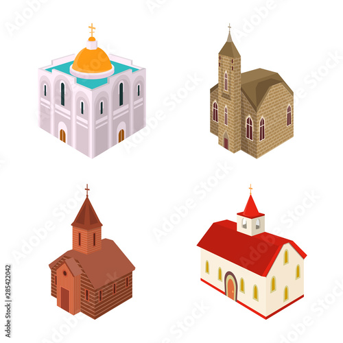 Vector illustration of architecture and building symbol. Set of architecture and clergy stock symbol for web.