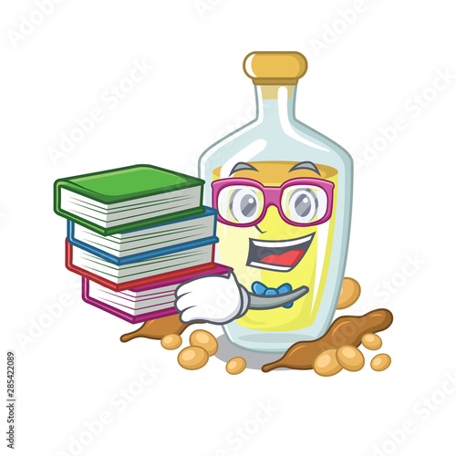 Student with book soybean oil with the character shape