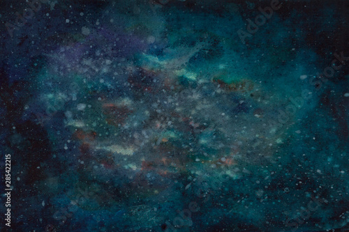 Watercolor space background. Shades of blue in background