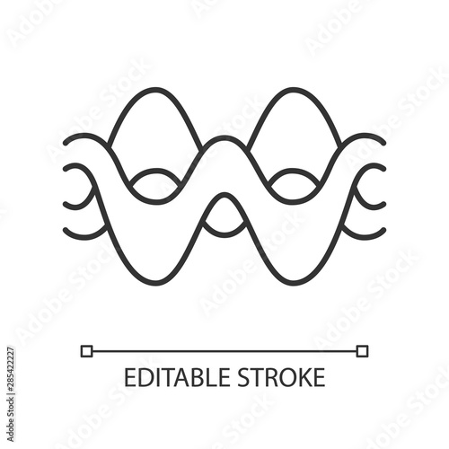 Overlapping waves linear icon. Thin line illustration. Abstract energy, synergy flow waveform. Fluid, organic waves, soundwaves. Contour symbol. Vector isolated outline drawing. Editable stroke