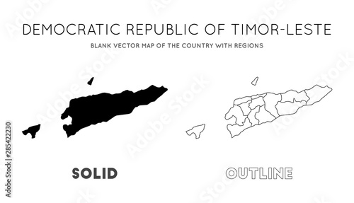 Timor-Leste map. Blank vector map of the country with regions. Borders of Timor-Leste for your infographic. Vector illustration.