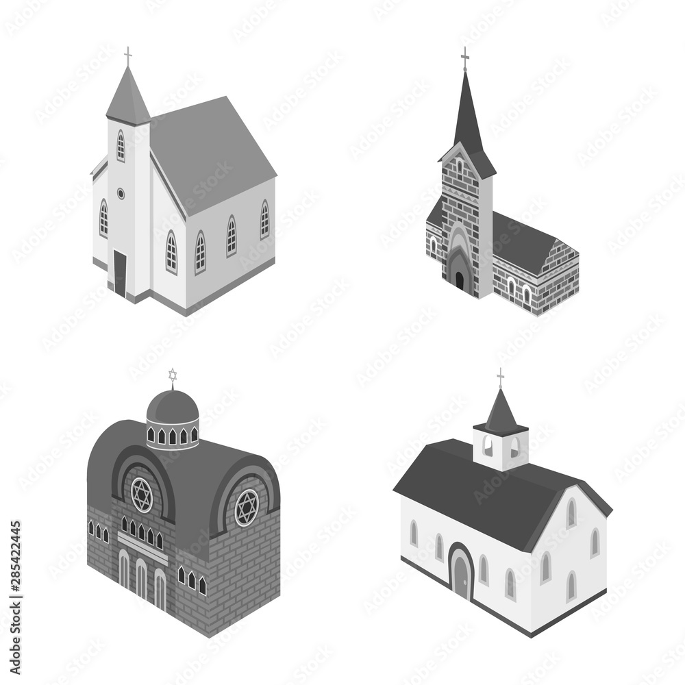 Vector illustration of landmark and clergy sign. Collection of landmark and religion stock symbol for web.