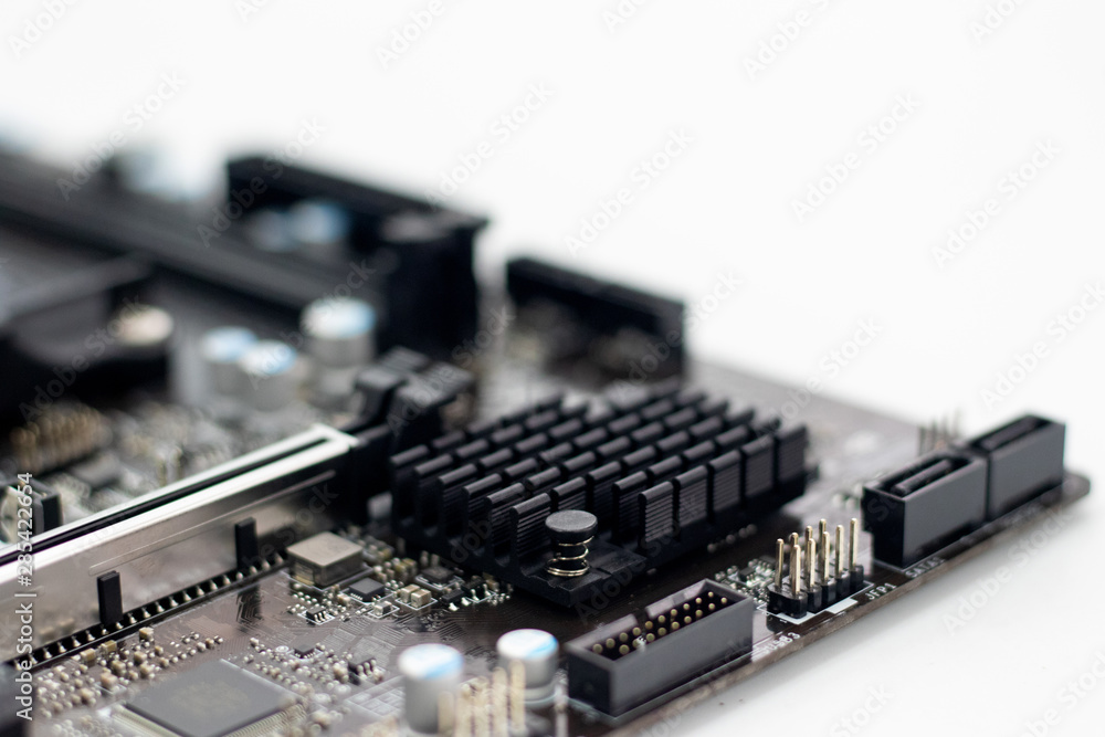 Electronic circuit boards, computer motherboard on white background Electronic circuit boards, computer motherboard on white background