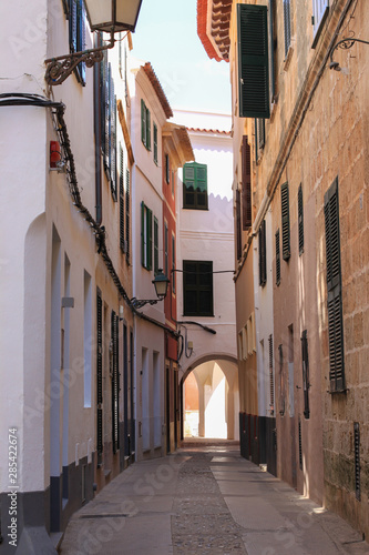 Stone street of Ciutadella town in the evening  Ciutadella  Balearic islands  Spain
