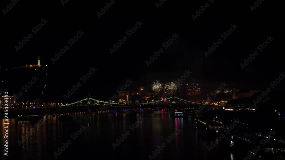 Fireworks Over The City of Budapest on Chain Bridge, Danube River, Hungary, 20. August-St. Stephen’s Day