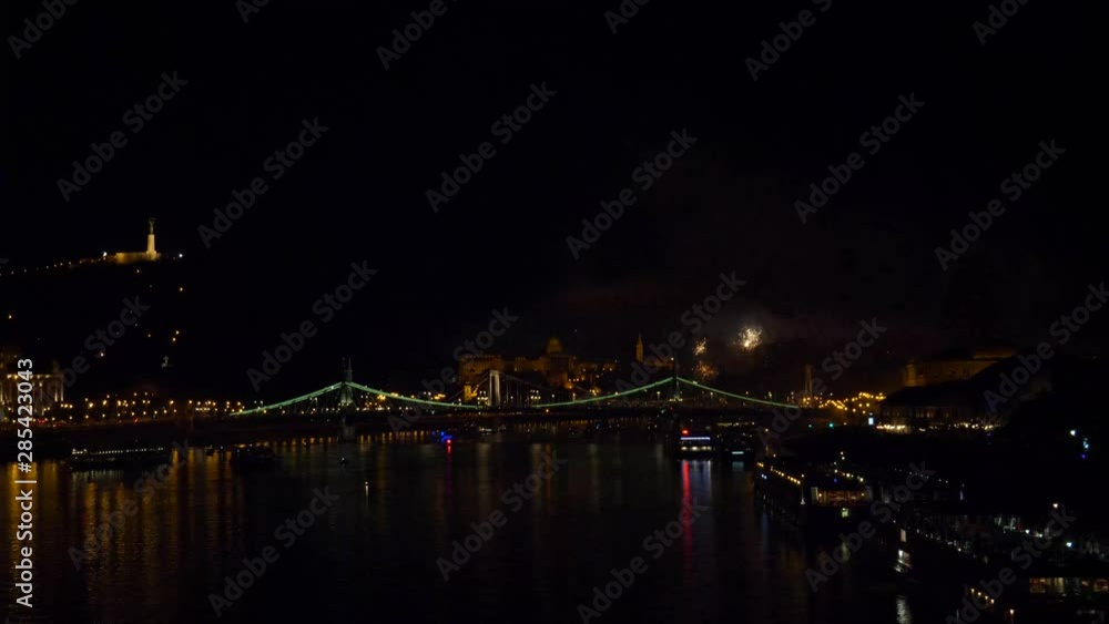 Fireworks Over The City of Budapest on Chain Bridge, Danube River, Hungary, 20. August-St. Stephen’s Day, fast forward shot Fireworks Over The City of Budapest on Chain Bridge, Danube River, Hungary, 20. August-St. Stephen’s Day, fast forward shot