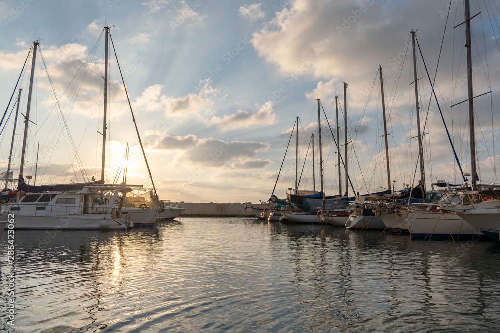 Group of yachts and boats in the marina port
