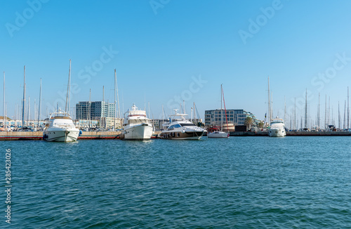 Group of yachts and boats in the marina port
