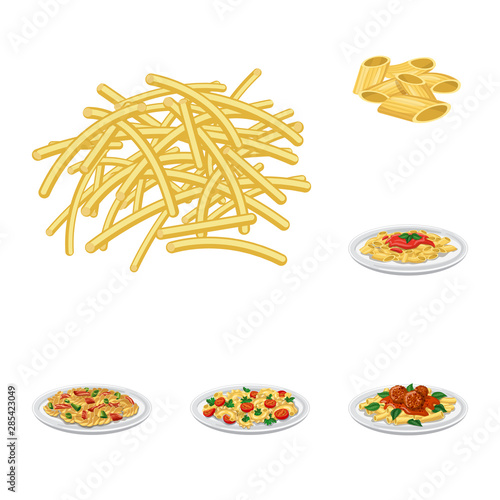 Vector illustration of pasta and carbohydrate icon. Collection of pasta and macaroni stock symbol for web.