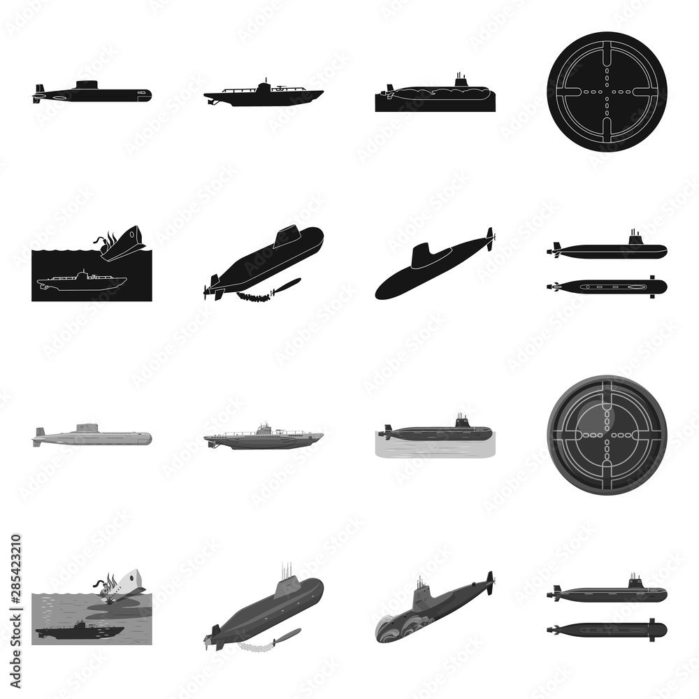 Vector illustration of war and ship sign. Set of war and fleet vector icon for stock.