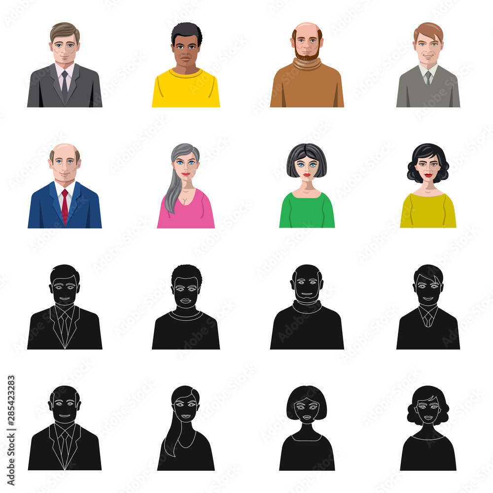 Isolated object of hairstyle and profession logo. Collection of hairstyle and character stock symbol for web. Isolated object of hairstyle and profession logo. Collection of hairstyle and character stock symbol for web.