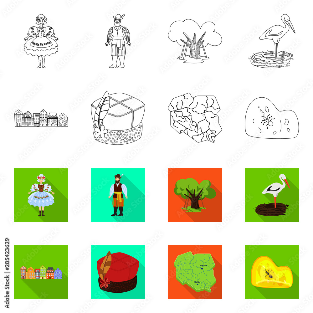 Isolated object of traditional and tour icon. Collection of traditional and landmarks vector icon for stock.