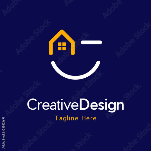 Smile house or smiling home logo, vector icon design, stay home flat vector sign, smile home for dent protection logo designs