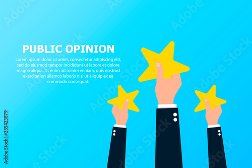 Public rating on blue background with text.
