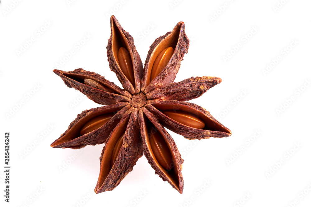 Top view of dry star anise seeds. isolated on white Top view of dry star anise seeds. isolated on white