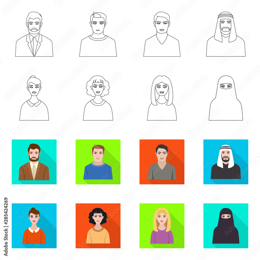 Vector design of hairstyle and profession sign. Collection of hairstyle and character vector icon for stock. Vector design of hairstyle and profession sign. Collection of hairstyle and character vector icon for stock.