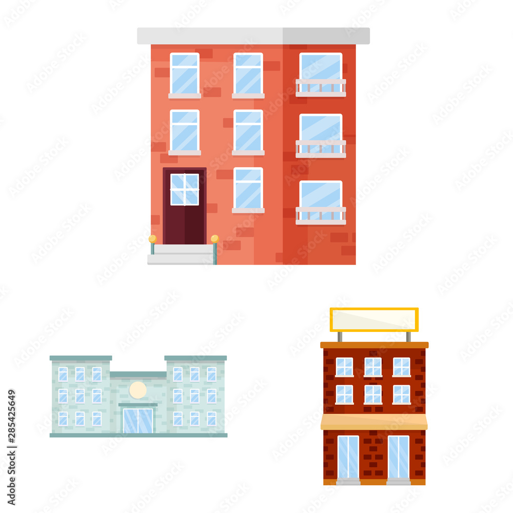 Isolated object of facade and building icon. Set of facade and exterior stock vector illustration. Isolated object of facade and building icon. Set of facade and exterior stock vector illustration.