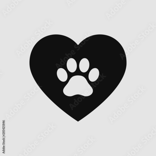 Love for pets icon concept. Animal footprint in love symbol for Pet care icon concept.