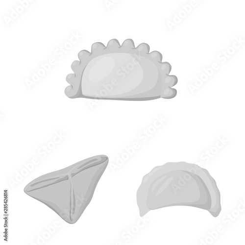 Vector design of dumplings and stuffed sign. Collection of dumplings and dish stock symbol for web.
