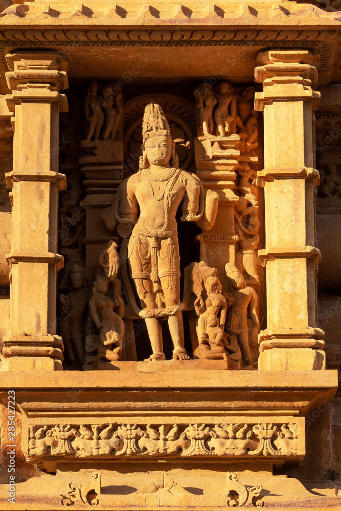 Beautiful stone carving of Lord Vishnu at Khajuraho Temple, Madhya Pradesh