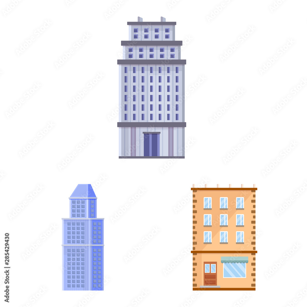 Vector illustration of facade and building sign. Set of facade and exterior vector icon for stock.