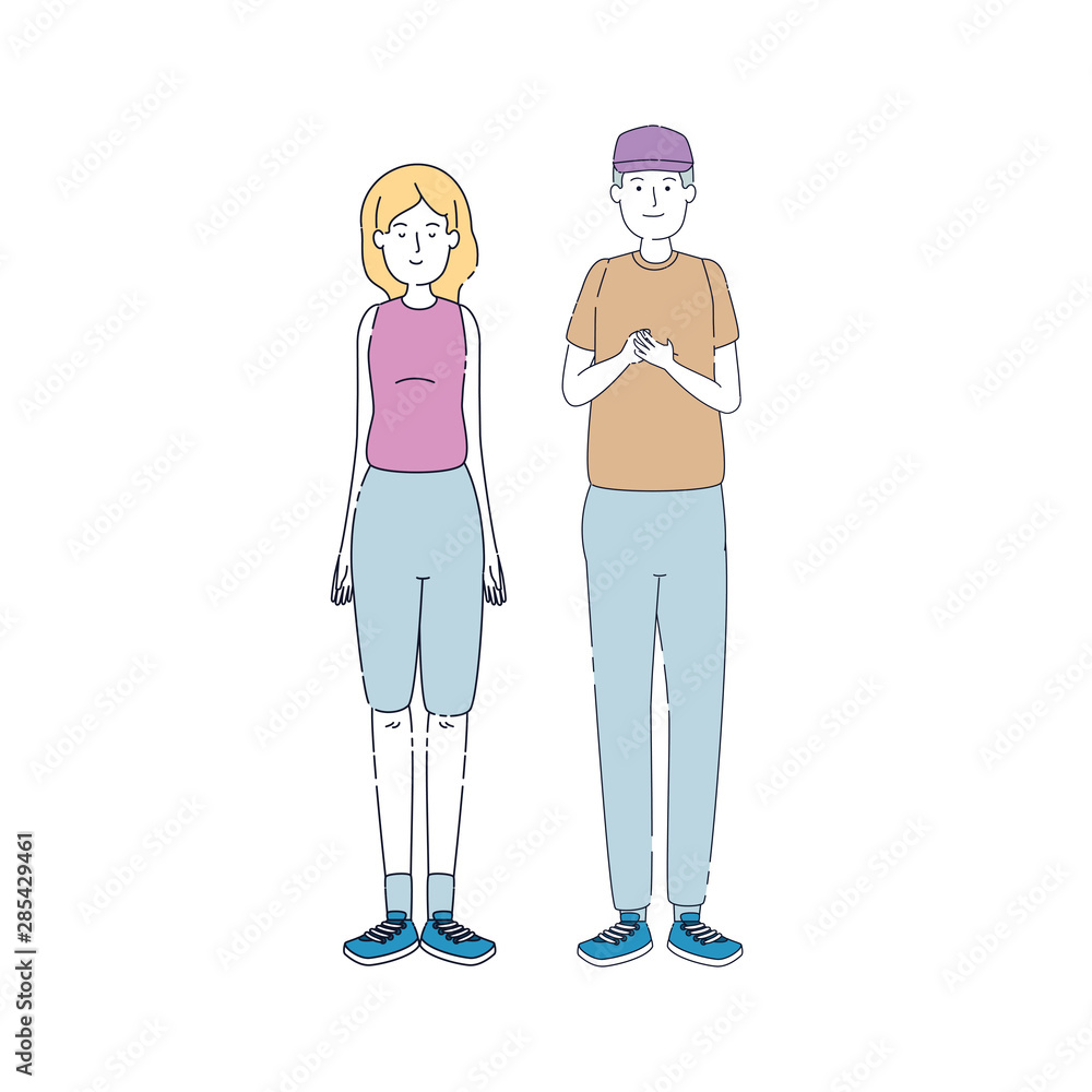 young couple friends avatars characters young couple friends avatars characters