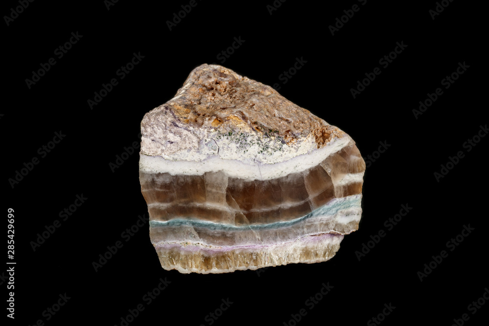 Macro stone mineral Fluorite on a black background Macro stone mineral Fluorite on a black background