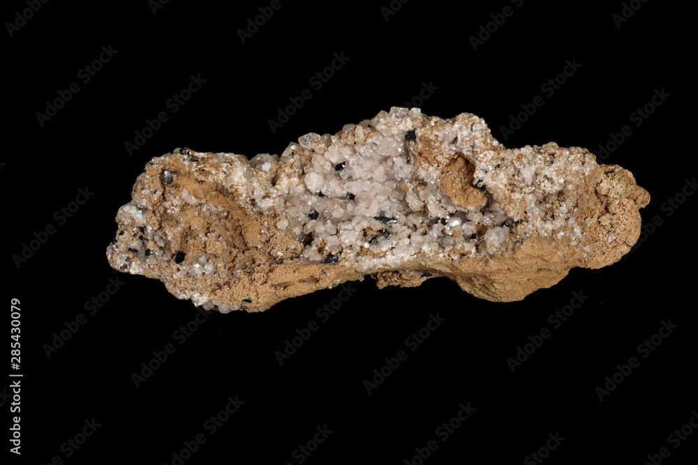 Macro stone Apophyllite mineral with ilvaite on a black background Macro stone Apophyllite mineral with ilvaite on a black background