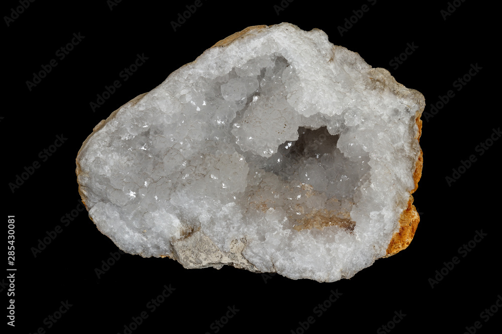 Macro stone mineral quartz geodes on black background Macro stone mineral quartz geodes on black background