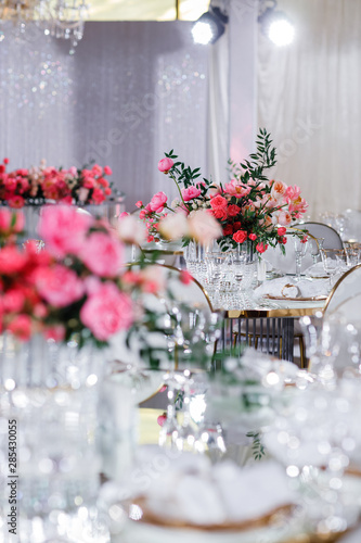 Wedding decorations. Floral design of the registration area and banquet hall