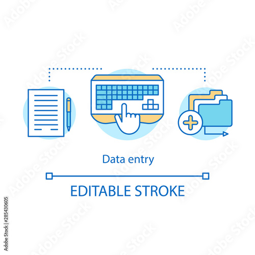 Data entry concept icon. Secretary, personal assistant idea thin line illustration. Typist, transcriber, clerk. Part-time employment, freelance. Vector isolated outline drawing. Editable stroke