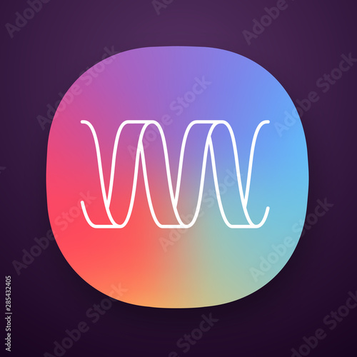Sound wave app icon. Wavy ribbon line. Music, melody rhythm digital soundwave. Soundtrack playing abstract waveform. UI/UX user interface. Web or mobile application. Vector isolated illustration