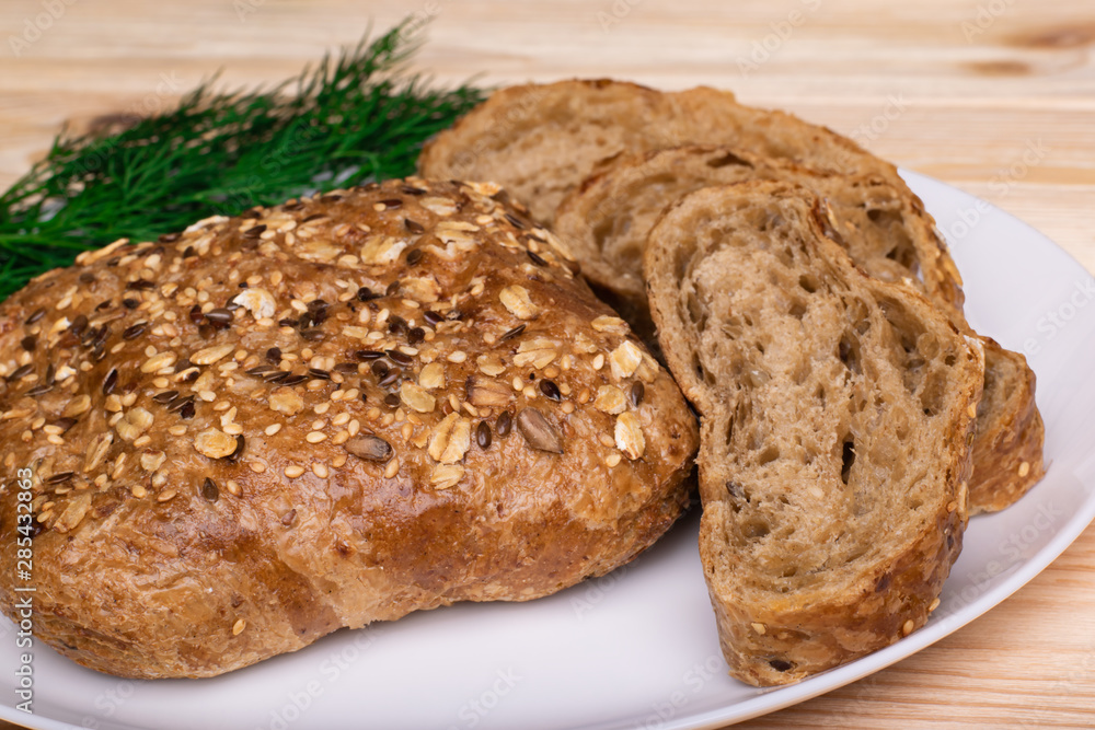 Whole grain bread with seeds of sesame, flax, sunflower, puff pastry. Whole grain bread with seeds of sesame, flax, sunflower, puff pastry.