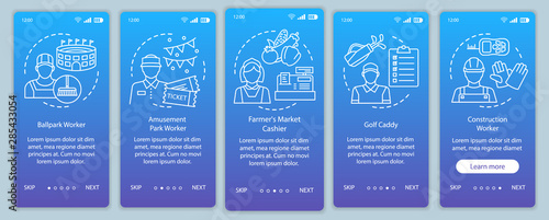 Obraz na plátně Summer part-time jobs blue onboarding mobile app page screen vector template