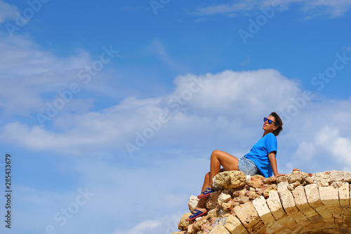 A tourist on vacation in the island of Crete